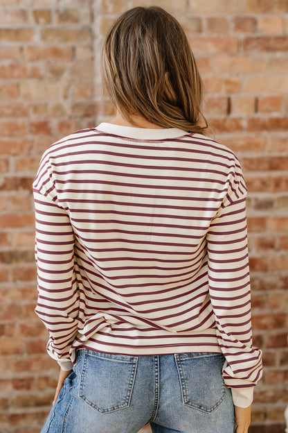 Stripe Long Sleeve Henley Top