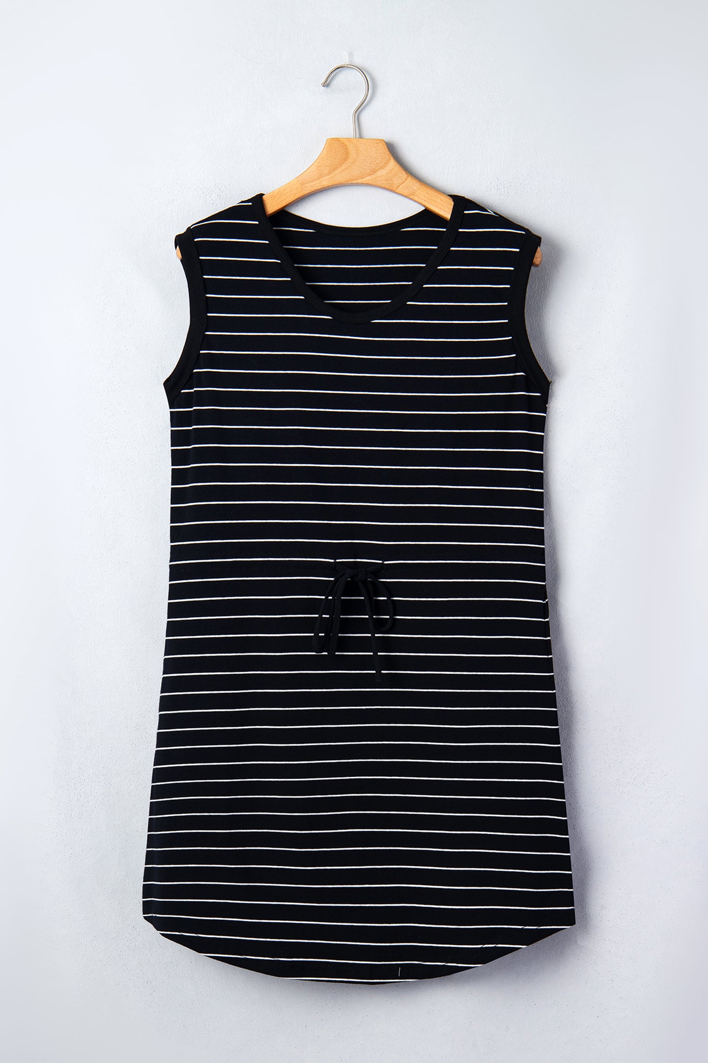 Stripe Drawstring Waist Pocketed Mini Dress