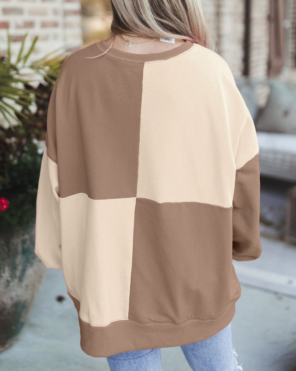 Colorblock Henley Oversized Sweatshirt