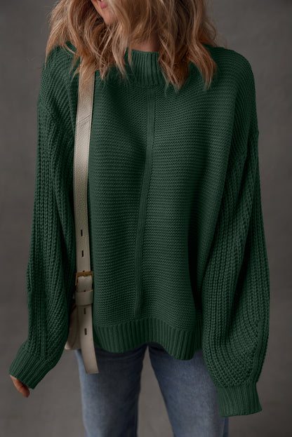 Solid Front Seam Drop Shoulder Sweater