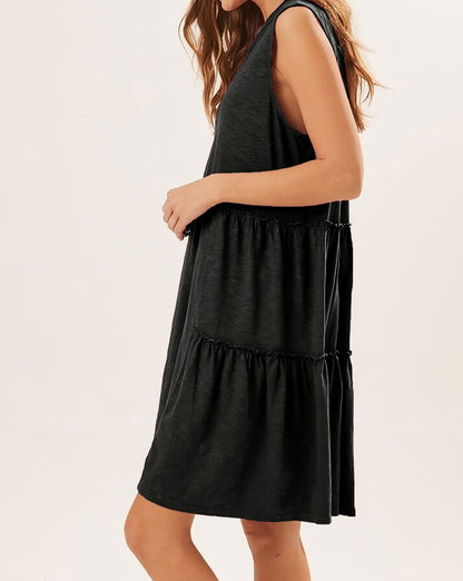 Split V-Neck Tiered Sleeveless Dress