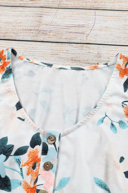 Floral Sleeveless Button Up Waist Mini Dress