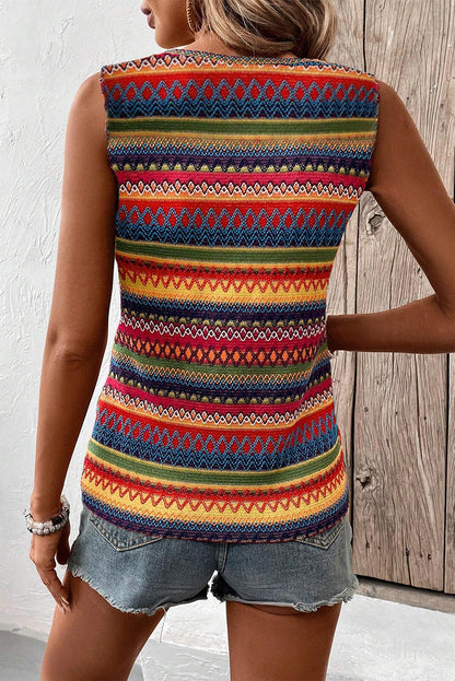 Stripe Round Neck Sleeveless Top