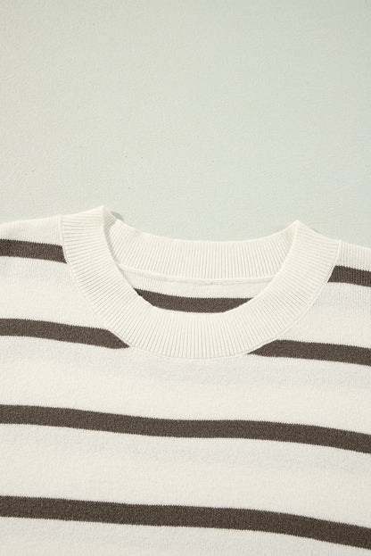 Stripe Side Slit Short Sleeve Sweater Tee