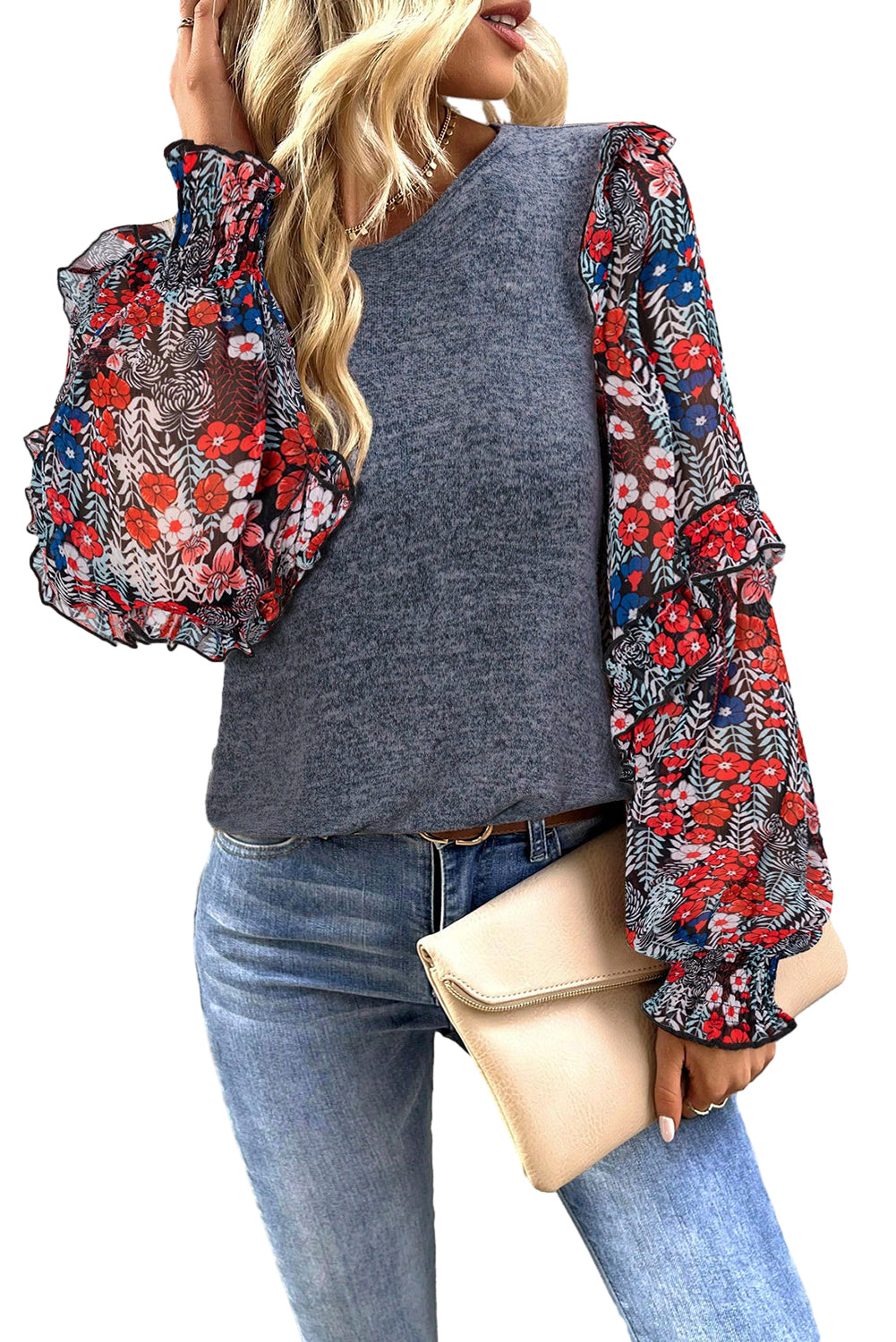 Floral Ruffle Long Sleeve Blouse