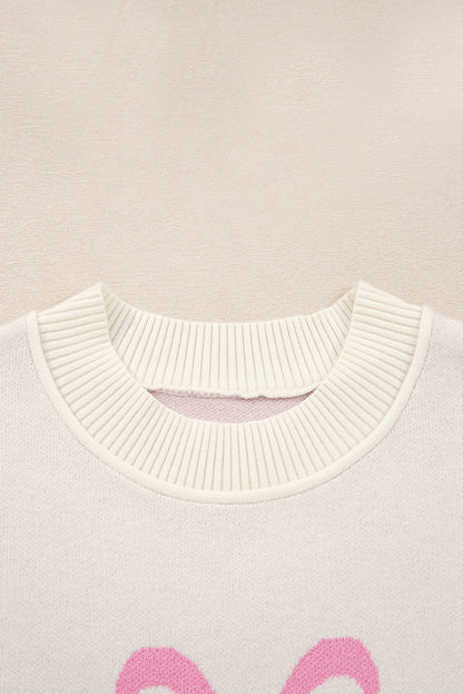 Bow Tie Ribbed Trim Drop Shoulder Sweater