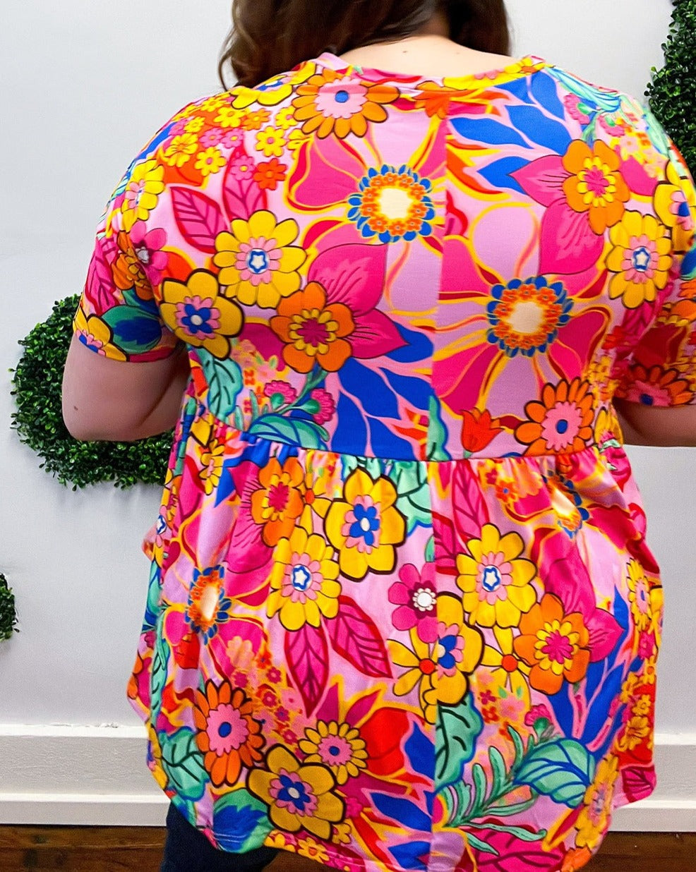 Floral Short Sleeve Babydoll Blouse Plus Size