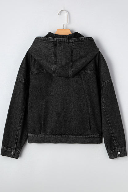 Denim Chest Pocket Drop Shoulder Hooded Jacket