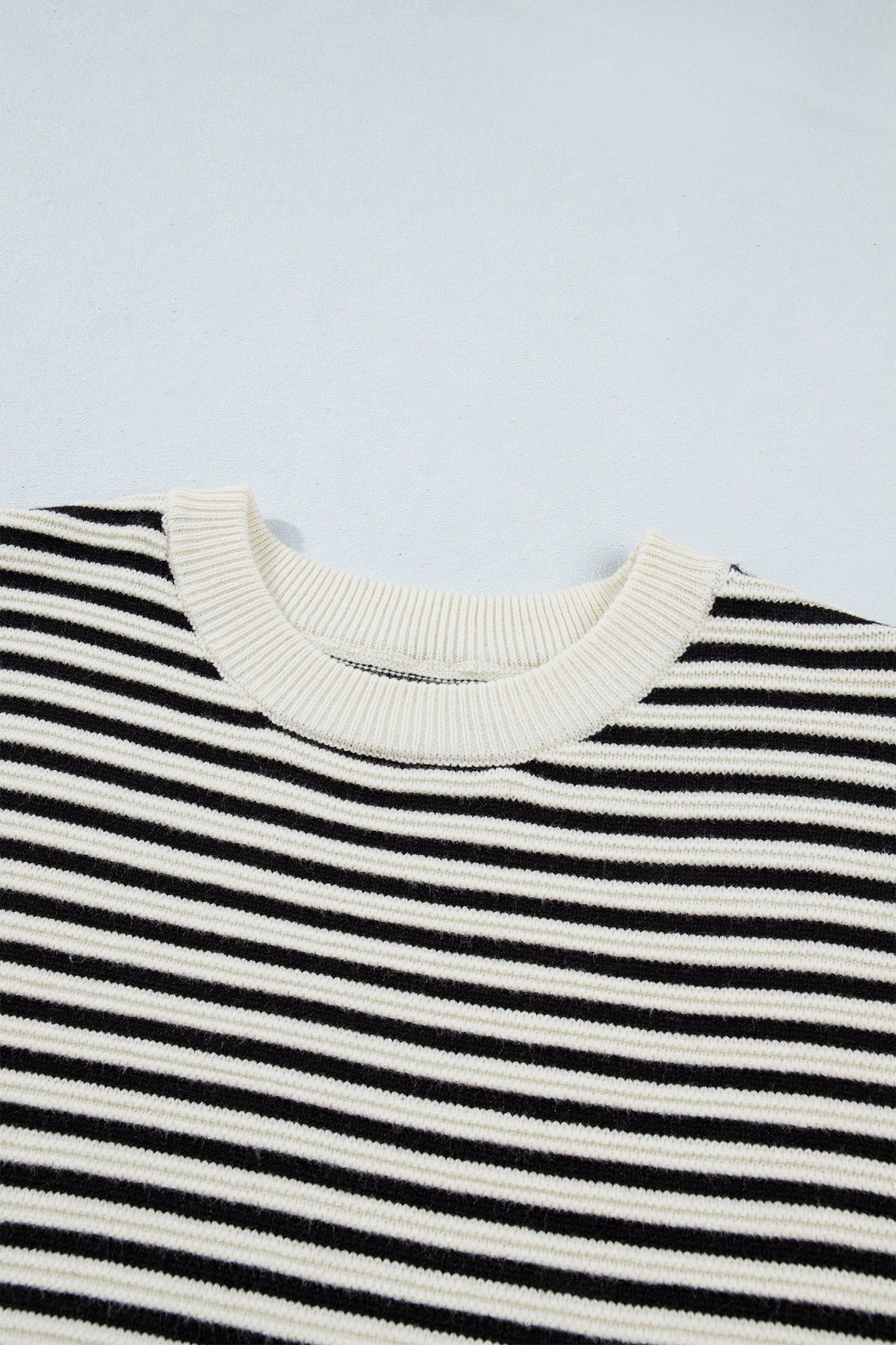 Stripe Ribbed Trim Reverse Seam Drop Shoulder Sweater