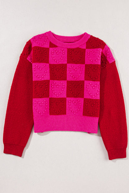 Valentine Checker Heart Textured Round Neck Sweater