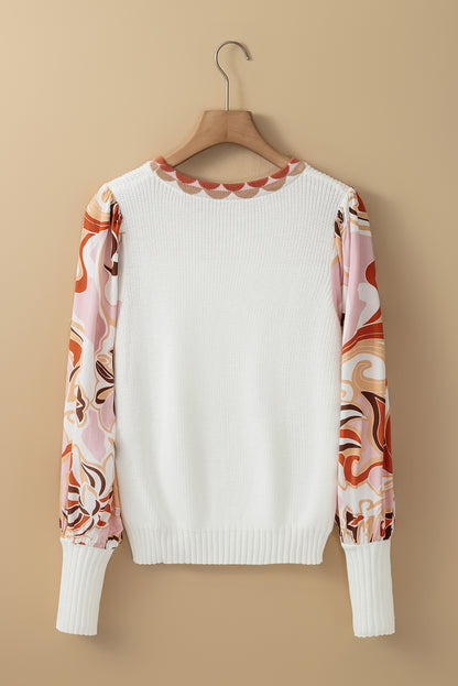 Floral Patchwork Bishop Sleeve Sweater