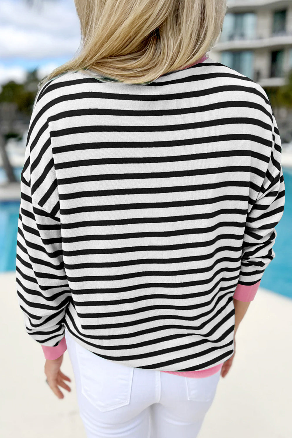 Stripe Contrast Edge Long Sleeve Top