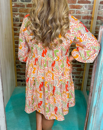 Floral Puff Sleeve Ruffle Dress Plus Size