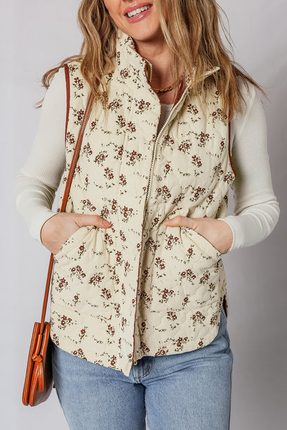 Floral Zip-Up Quilted Vest