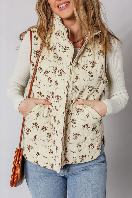 Floral Zip-Up Quilted Vest
