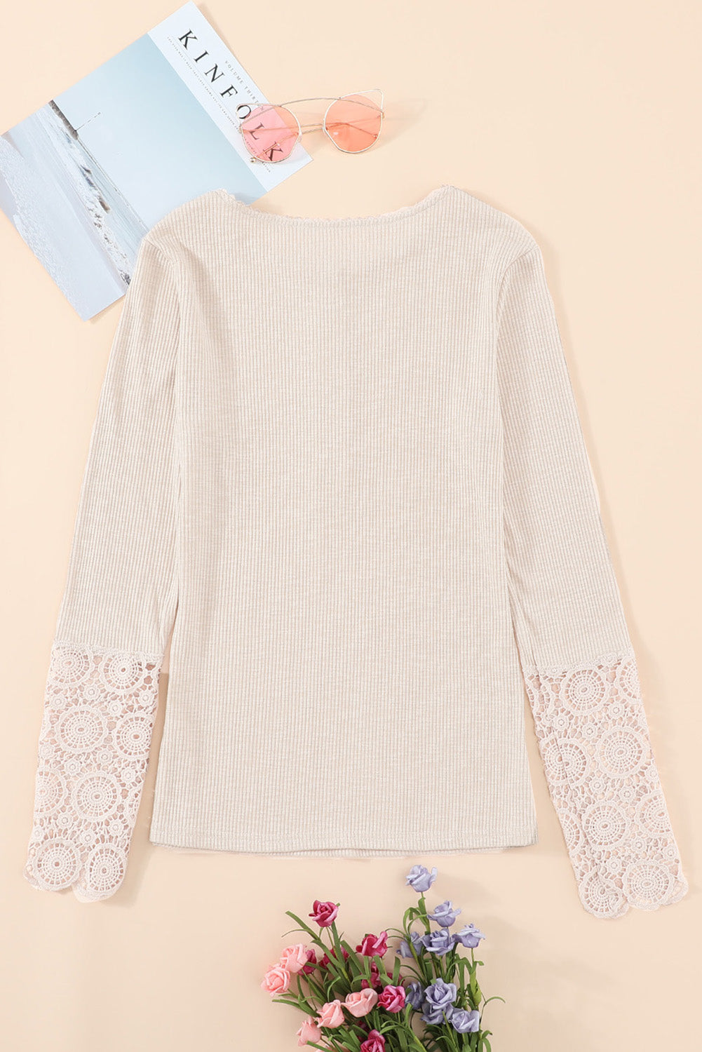 Crochet Lace Sleeve Henley Top