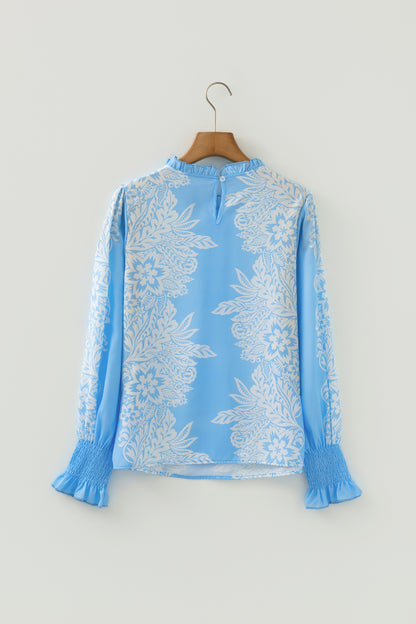 Floral Ruffle Collar Puff Long Sleeve Blouse