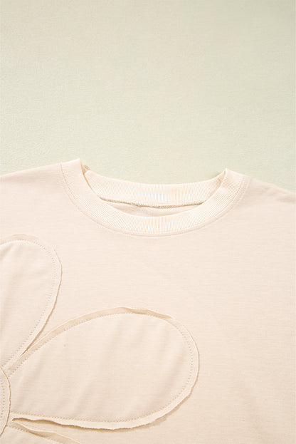 Flower Patchwork Raw Edge Drop Shoulder Top