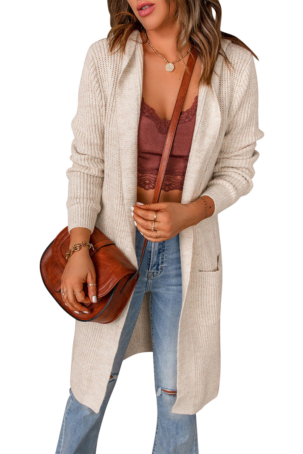 Hooded Sweater Knit Pocketed Cardigan