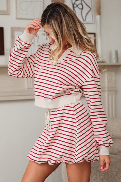 Stripe Cropped Pullover and Bubble Mini Skirt Set