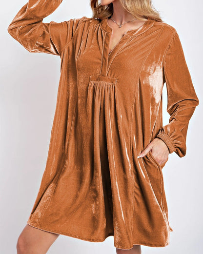 Velvet Split Neck Tunic Dress