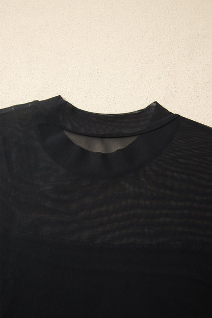 Plus Size Sheer Mesh Panel Short Sleeve Top