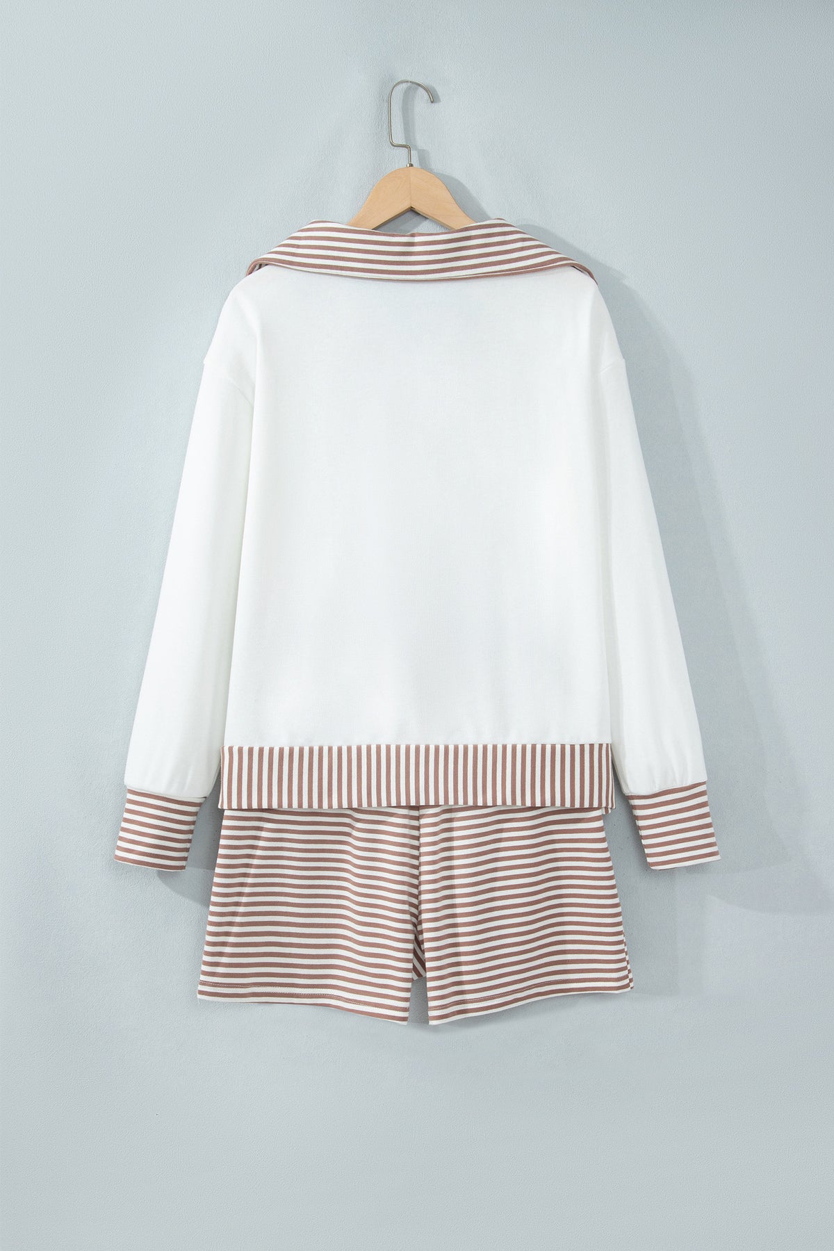 Stripe Patchwork Long Sleeve Top & Shorts Set