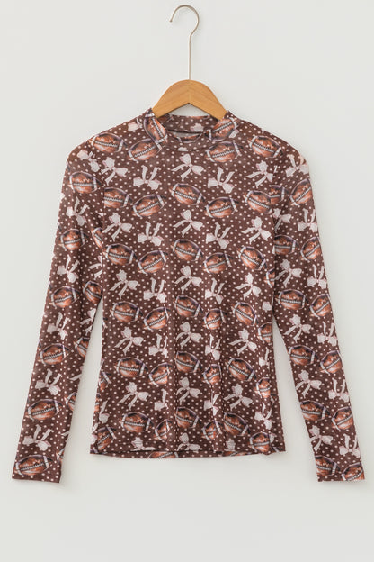 Polka Dot Bow Football Mesh Long Sleeve Top