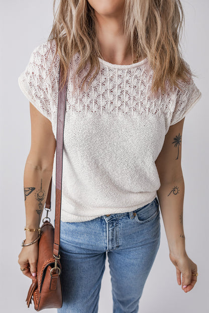 Eyelet Knit Short Sleeve Sweater