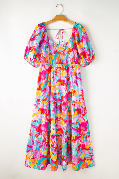 Floral Puff Sleeve Maxi Dress Plus Size