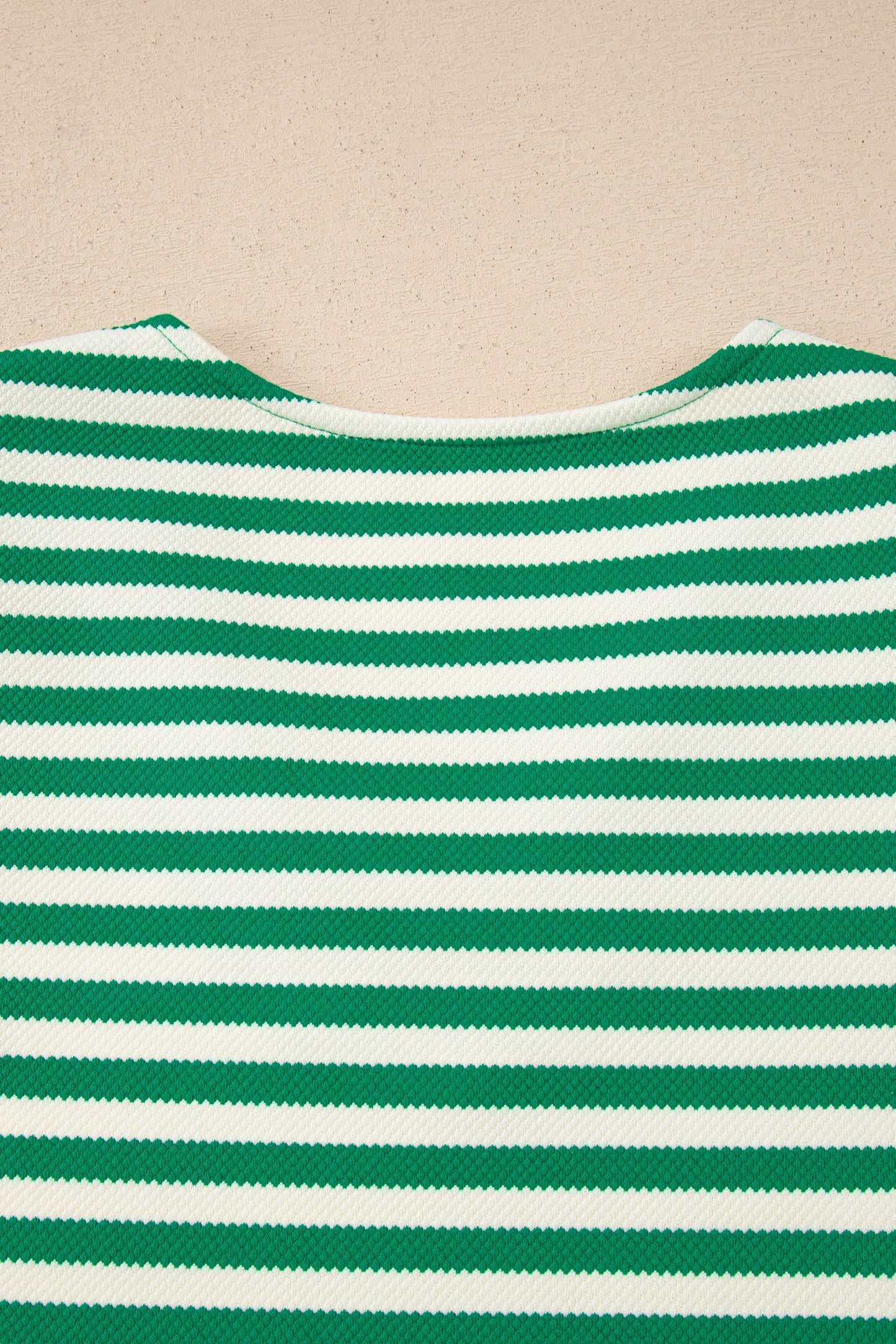 Stripe Patchwork Puff Short Sleeve V-Neck Blouse