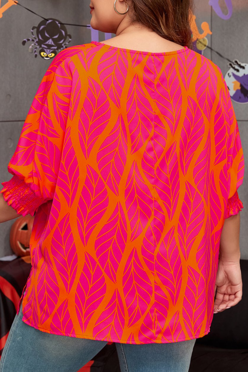 Tropical Smocked 3/4 Sleeve Blouse Plus Size