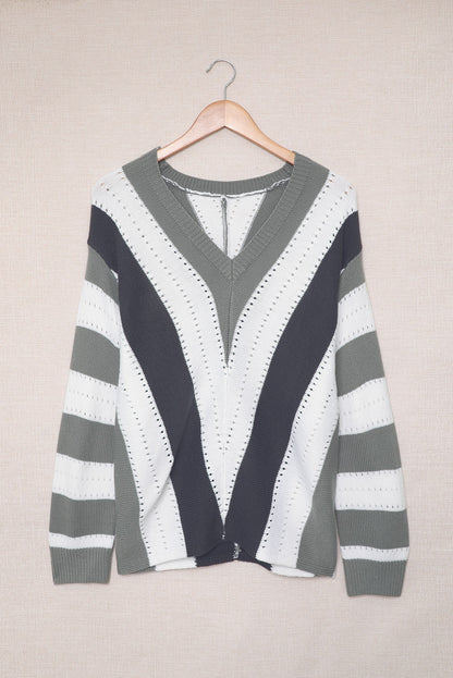 Colorblock Chevron Stripe V-Neck Sweater