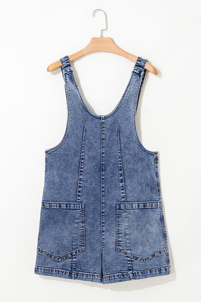 Denim Sleeveless Scoop Neck Patch Pocket Romper