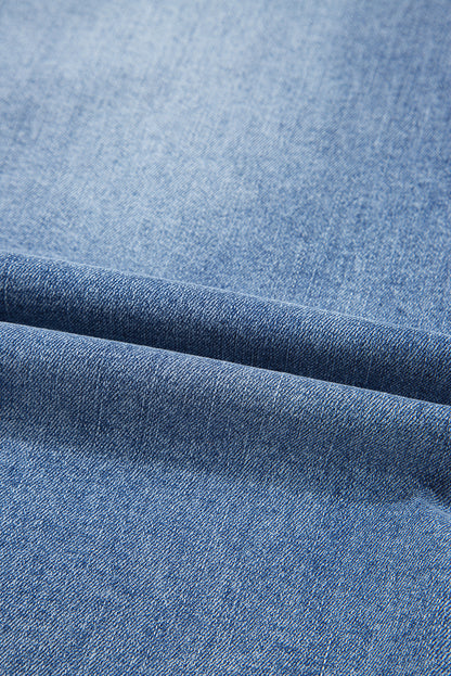 Denim Asymmetrical Distressed Midi Skirt