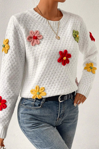 Floral Textured Knit Sweater