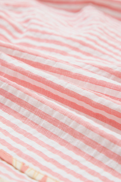 Stripe Floral Trim Ribbon Drawstring Waist Shorts