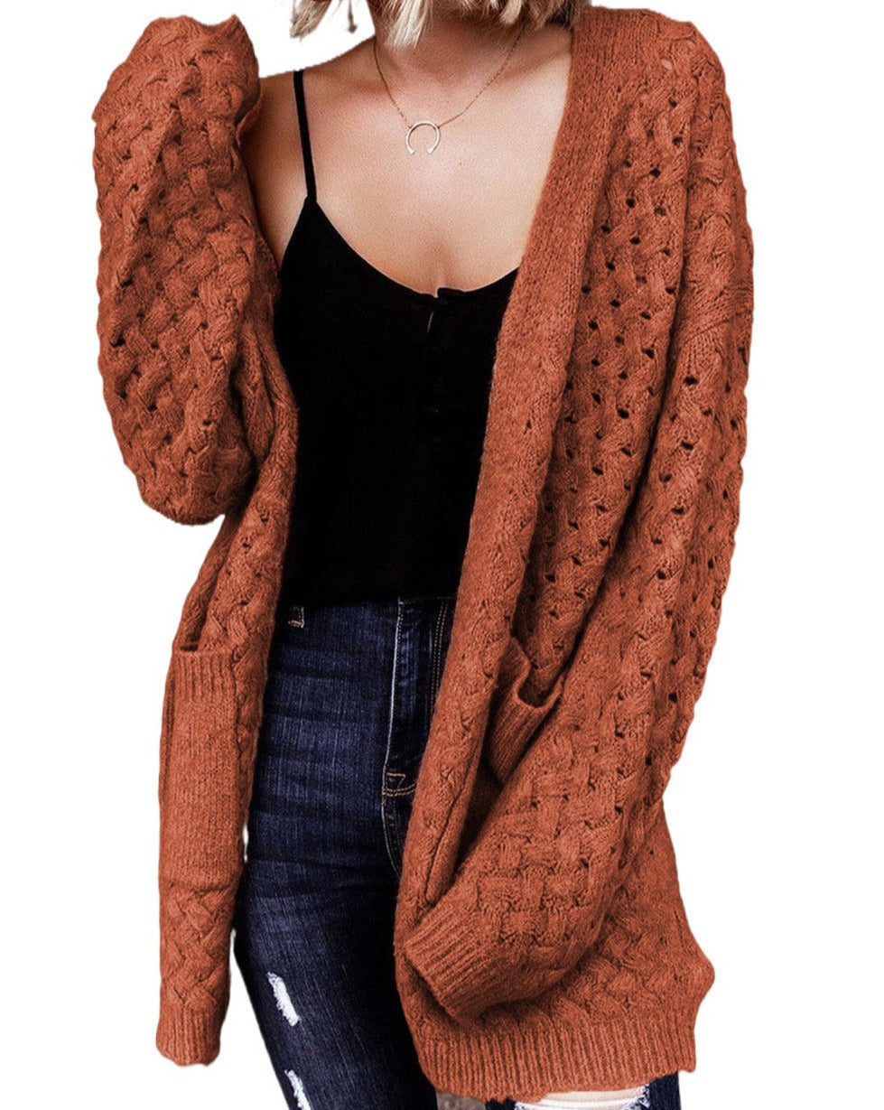 Lattice Open Front Pocketed Cardigan