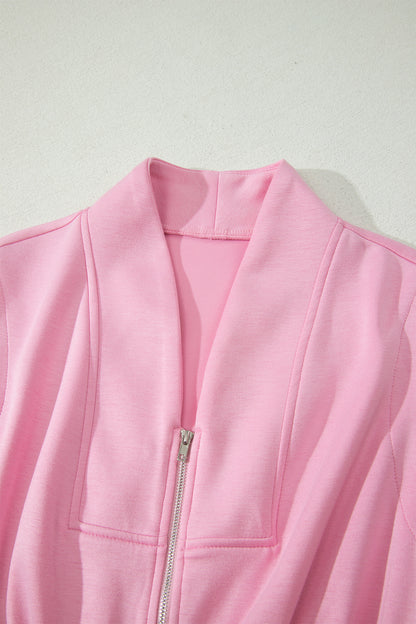 Solid Zip Up V-Neck Sleeveles Midi Dress