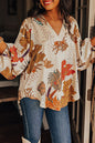 Floral V-Neck Puff Sleeve Blouse