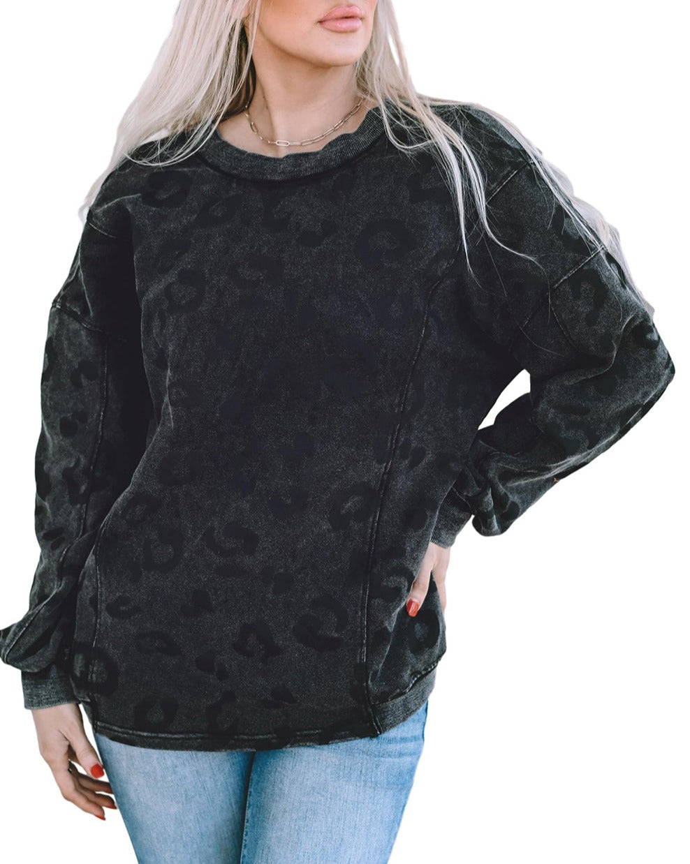 Leopard Open Back Pullover Sweatshirt