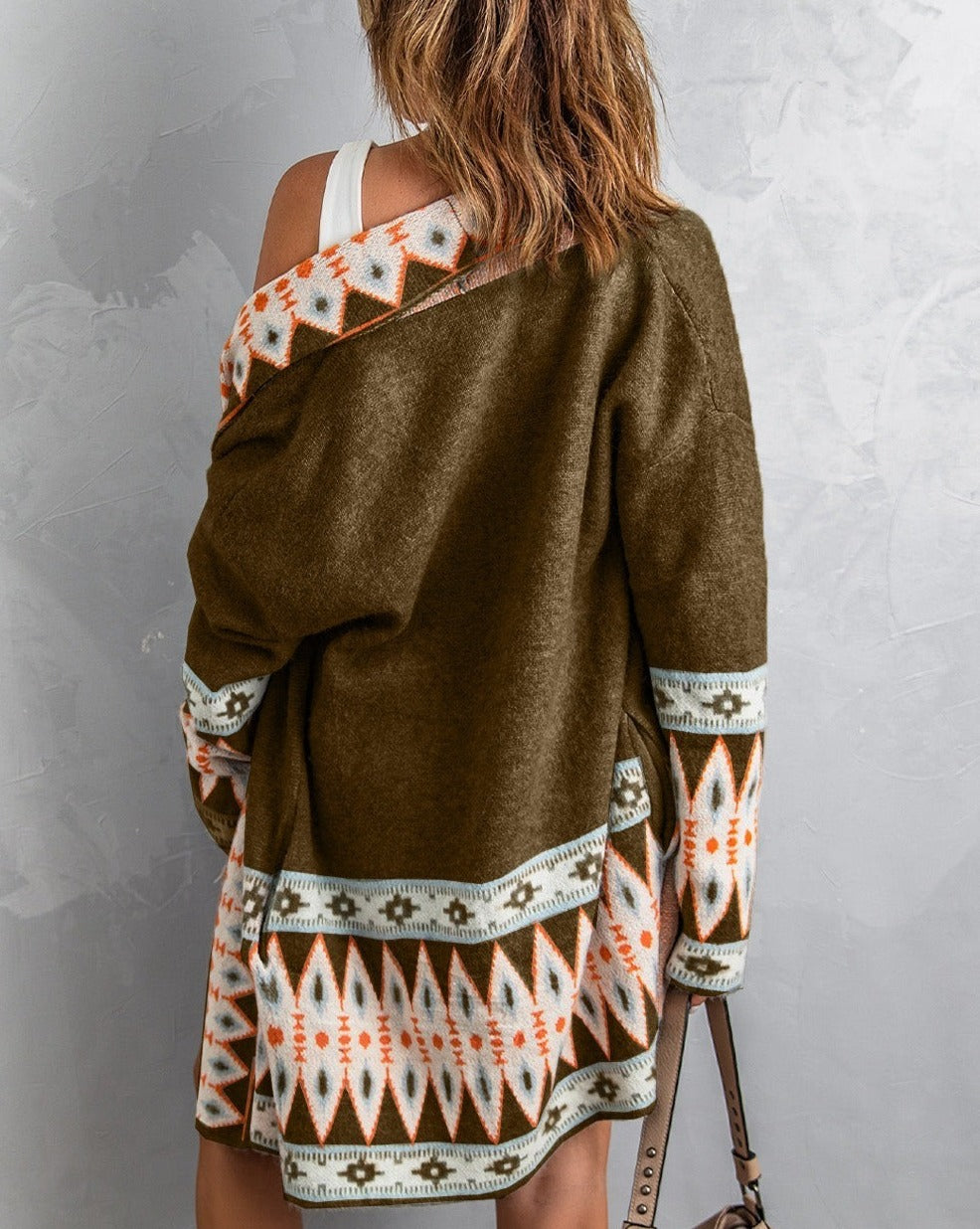 Aztec Border Open Front Cardigan