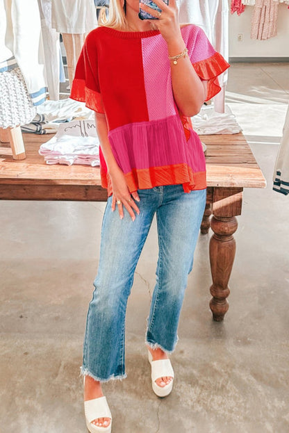 Colorblock Ruffle Peplum Sweater