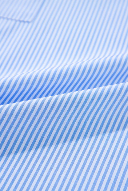 Stripe Buttoned Collar Smocked Long Sleeve Blouse