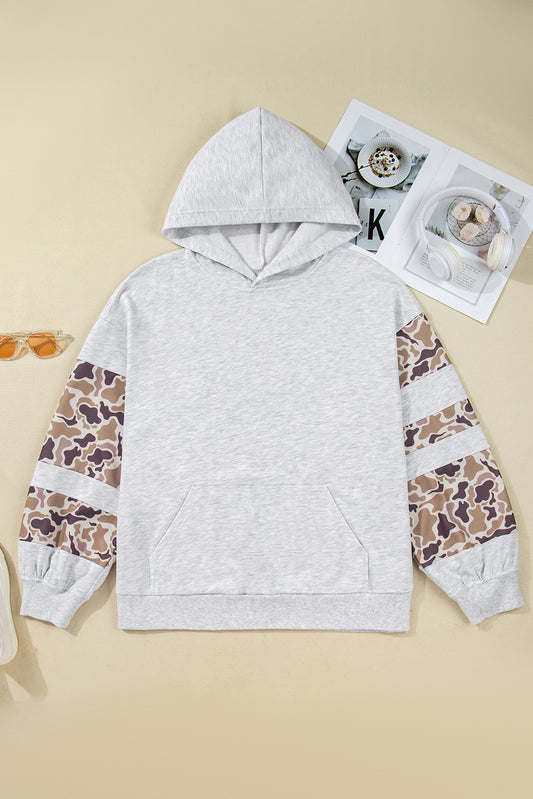 Plus Size Camo Patchwork Asymmetric Sleeve Hoodie