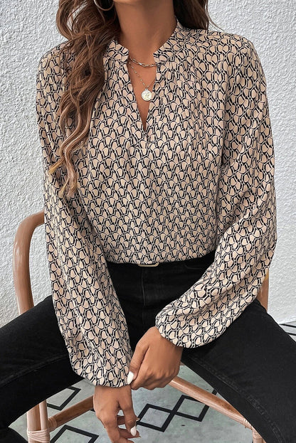 Geometric Puff Sleeve Blouse