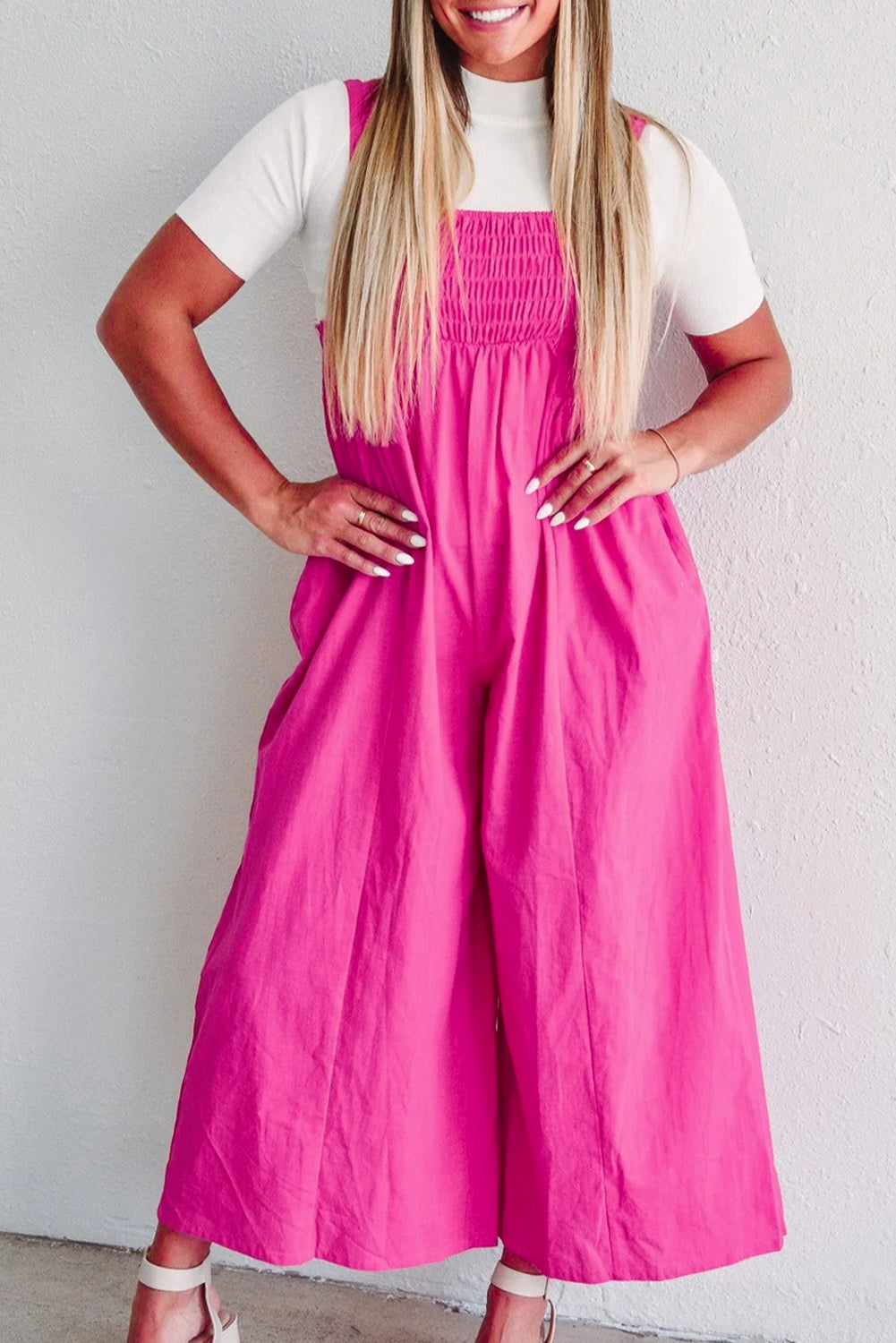 Smocked Wide Leg Overalls