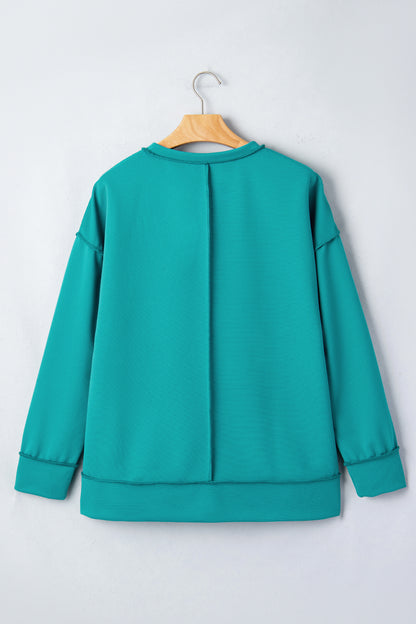 Ribbed Exposed Seam Drop Shoulder Pullover