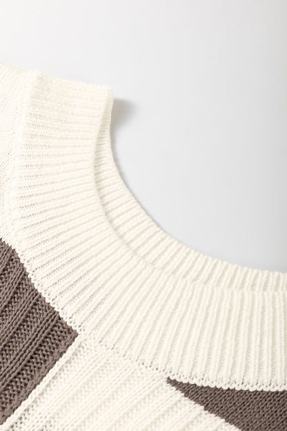 Checker Colorblock Crewneck Short Sleeve Sweater