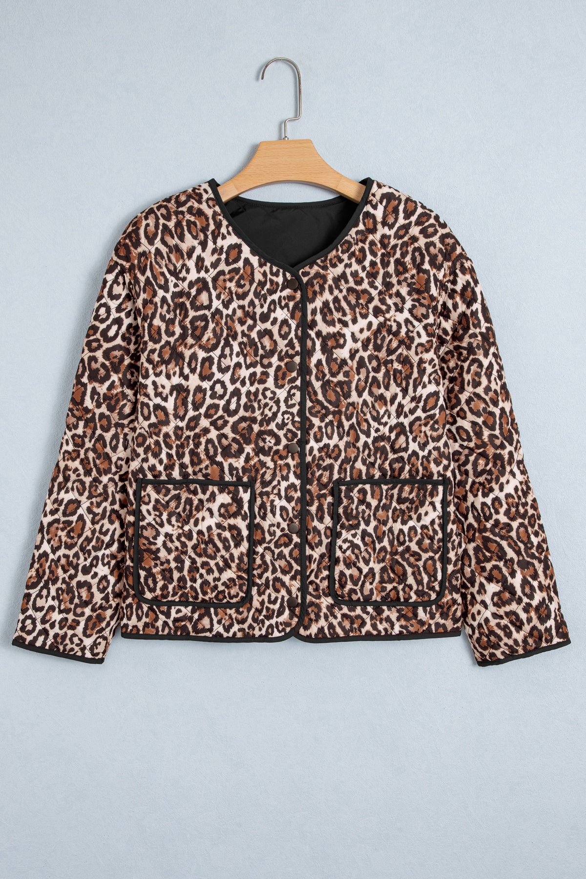 Leopard Quilted Button Front Patch Pocket Jacket